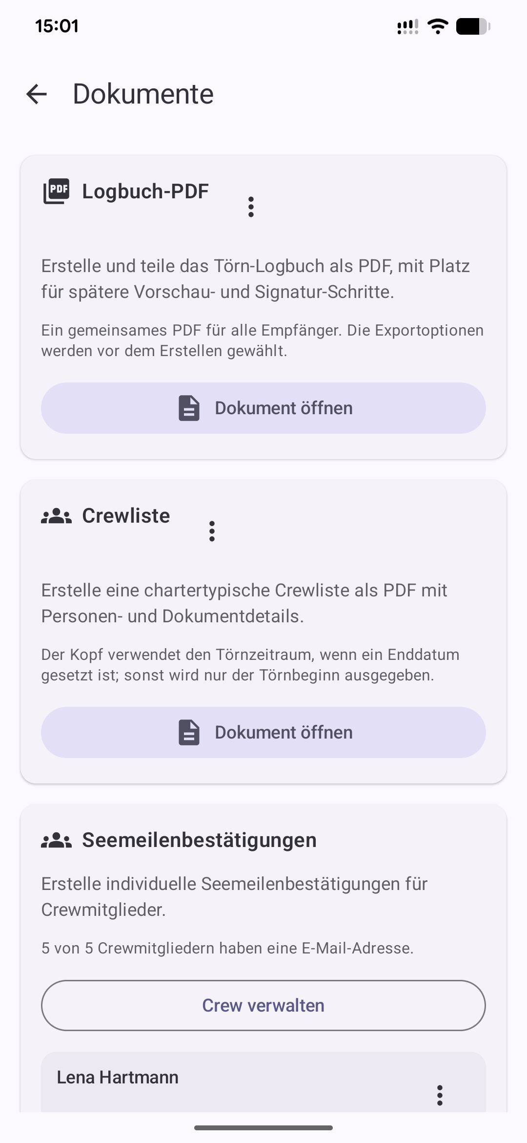 BoatLog Screenshot Dokumente