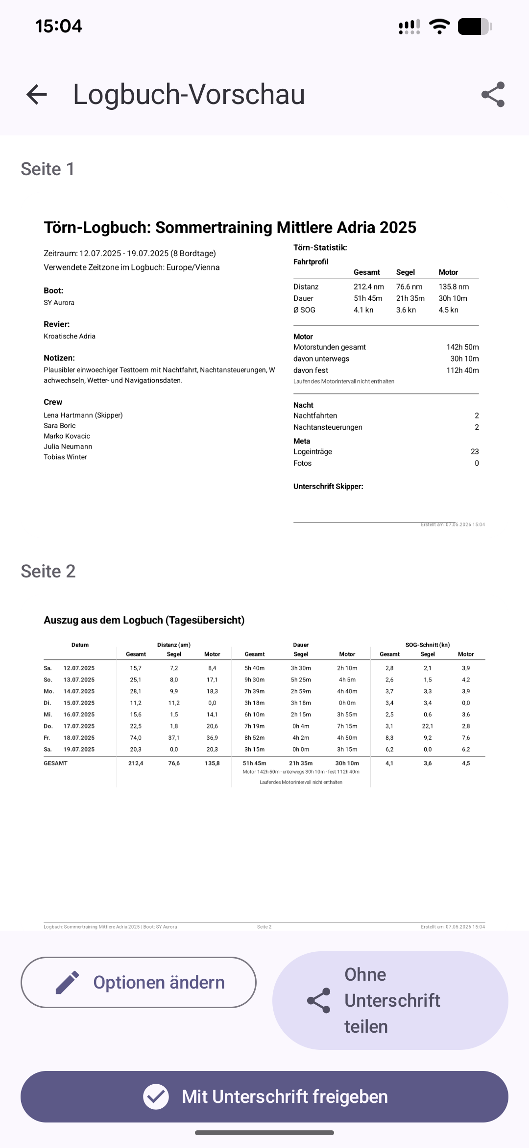 BoatLog Screenshot Logbuch-Vorschau
